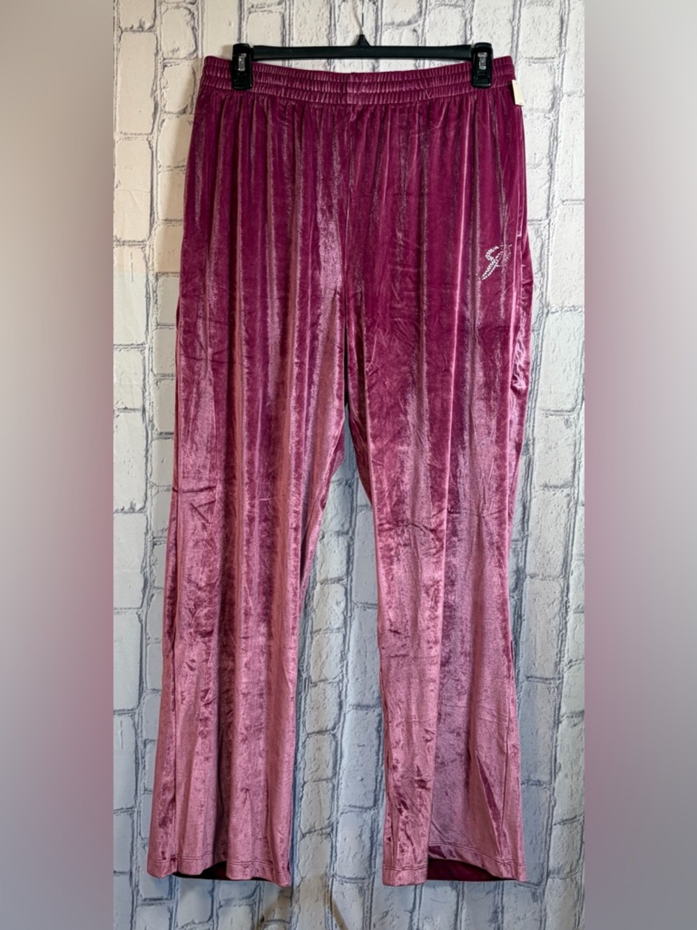 Pink Victoria Secret:L Women Velour Shine Logo Wide-Leg Pants